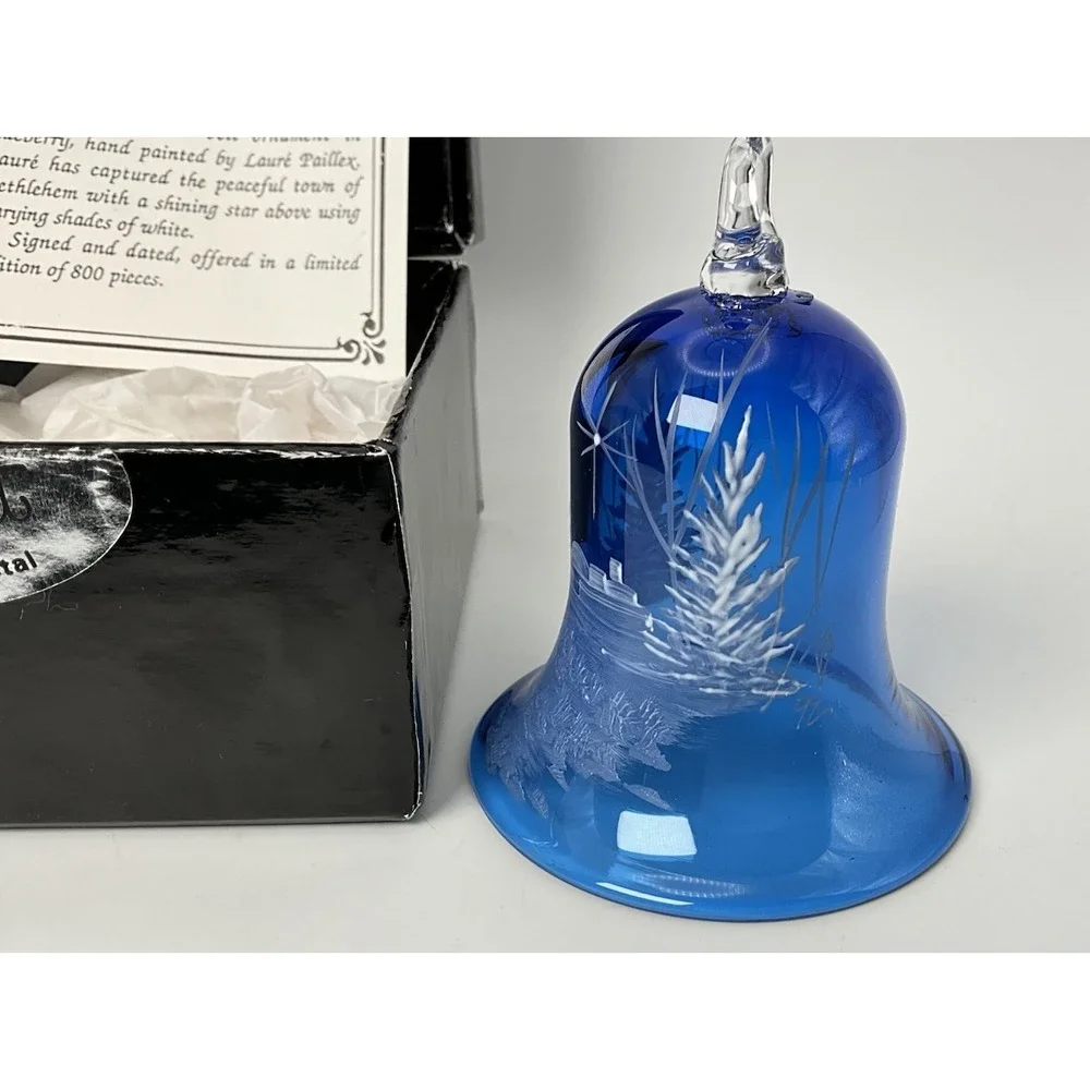 Pairpoint Crystal Annual Christmas Bell Ornament 1992 Hand Painted Bethlehem GUC
